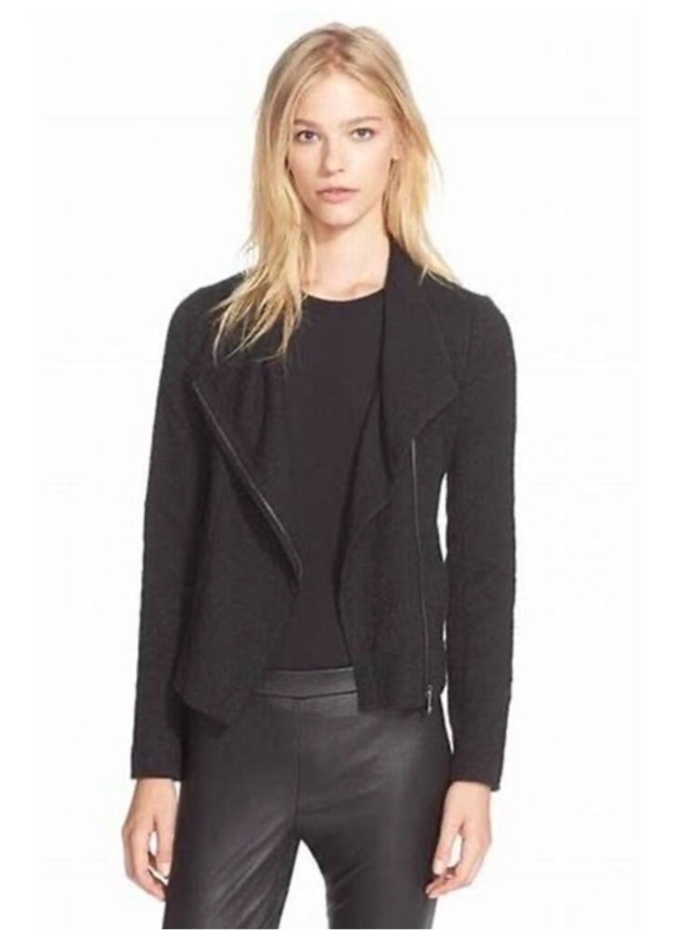 VINCE stretch frise asymmetrical jacket blazer full zip biker moto collared S